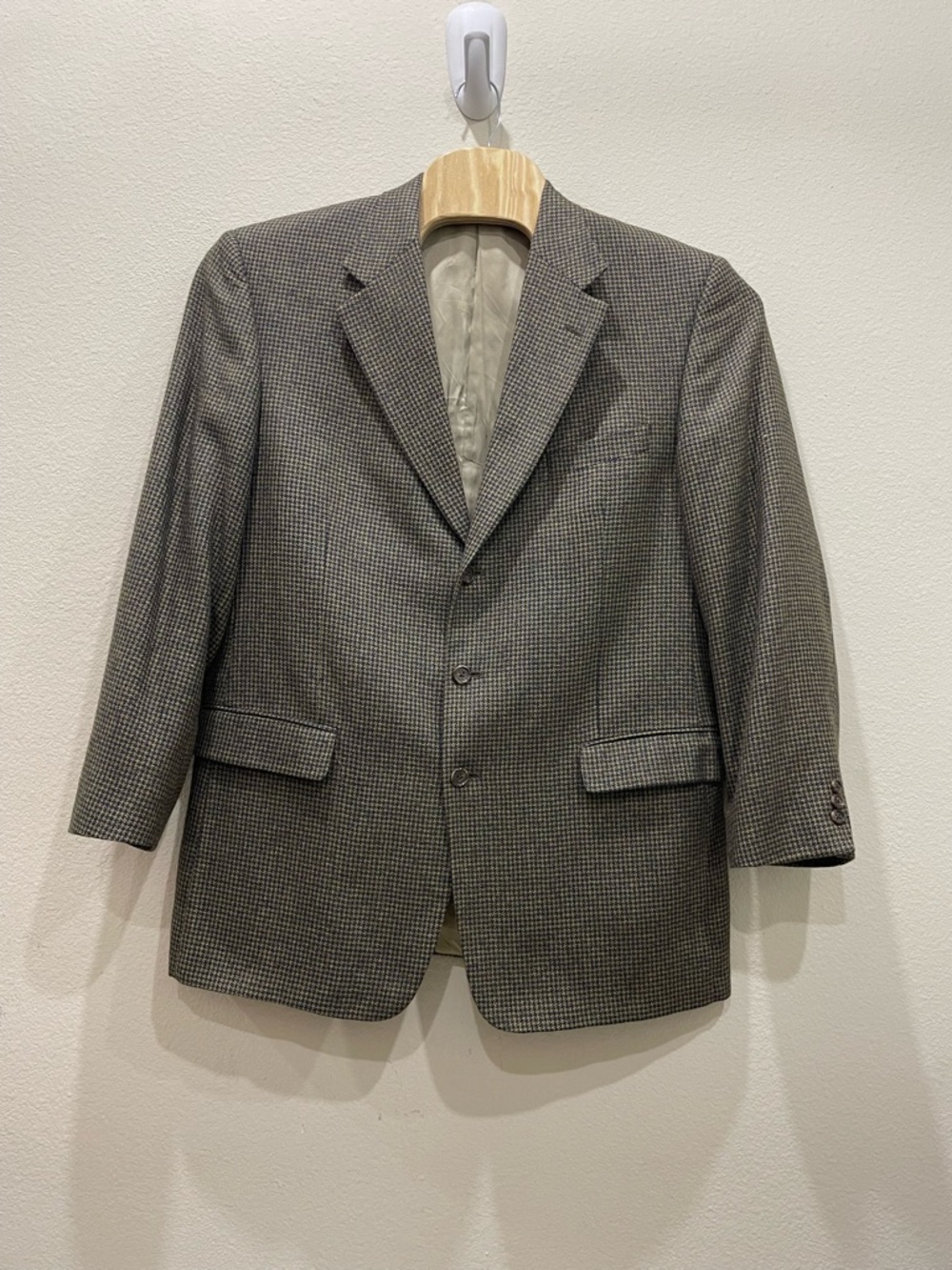 Mens 44L Silk Wool Houndstooth Blazer Oliver Brass Horn Sport Coat Classic